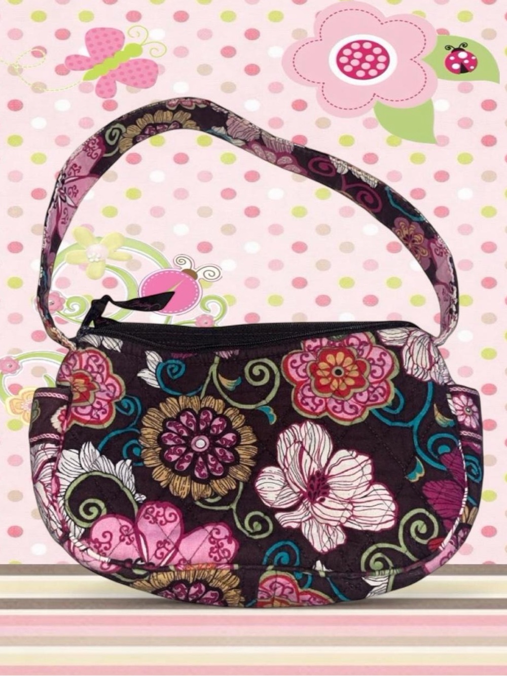 Vintage Vera Bradley Maggie Bag Purse In Mod Floral Pink Pattern - Picture 2 of 6